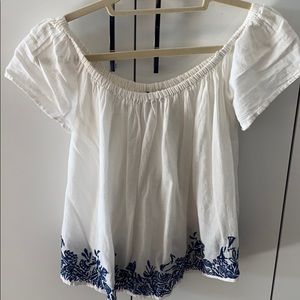 Zara off-shoulder white top w/ floral embroidery